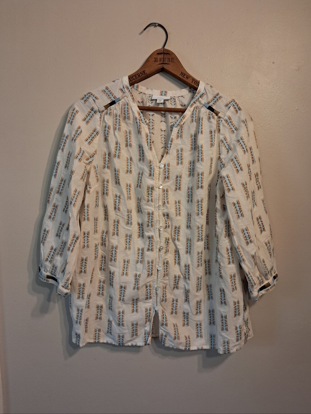 Pure Jill Embroidered Button Front Top 3/4 Sleeves